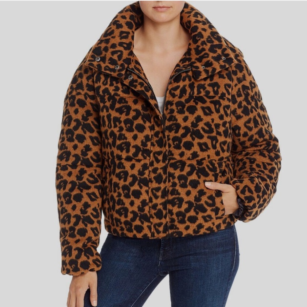 Apparis Brown Paula Leopard quilted puffer jacket, XS, great condition!